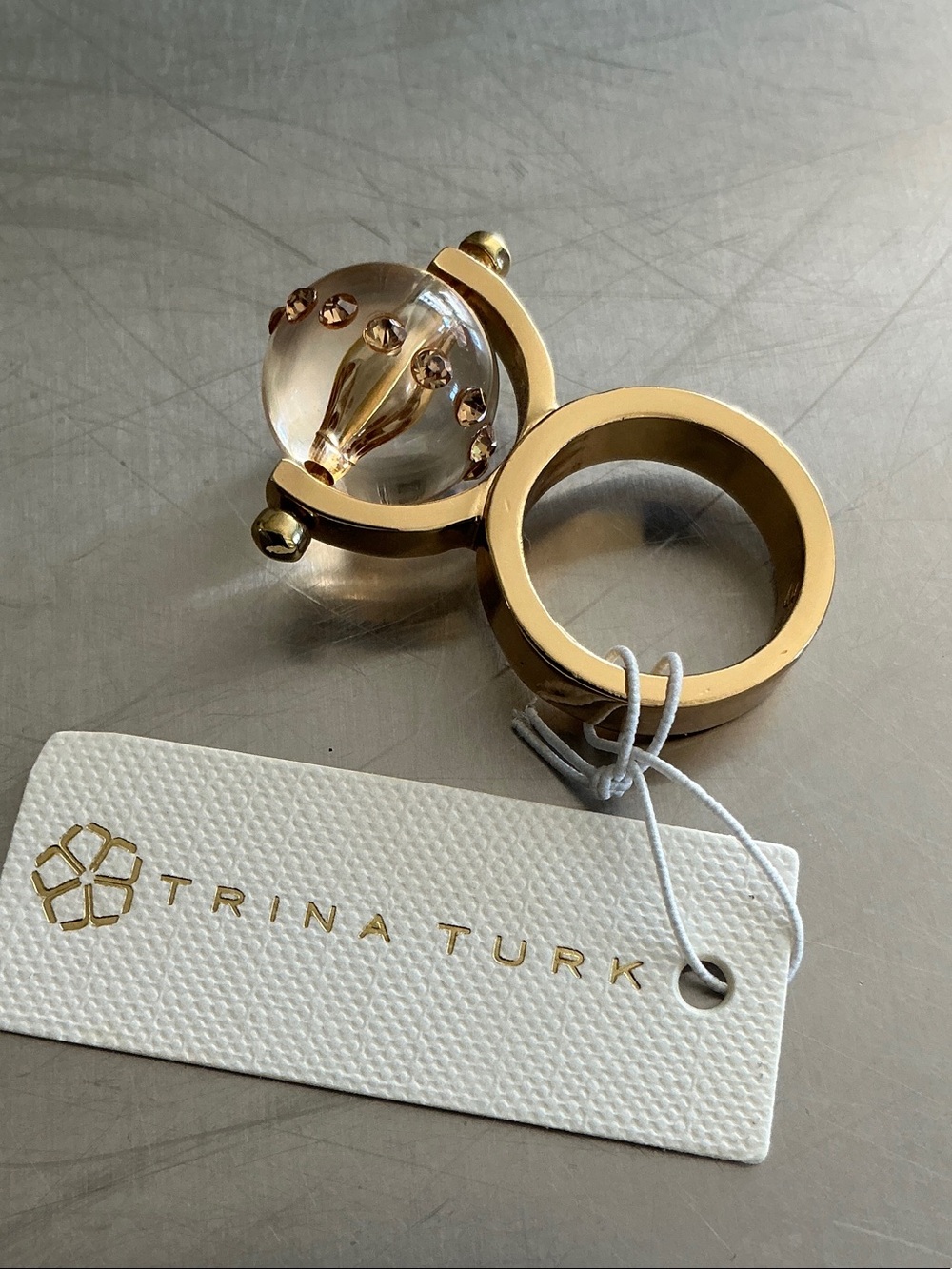 New Trina Turk Swivel/ Spinner Glass Orb Ring